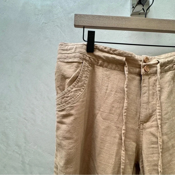 Miss Lili || Linen Tan Capris Pants Large - Picture 3 of 9
